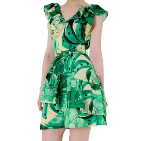 NWT HT 360 Collection Green Printed Mini Dress - Picture 6 of 9